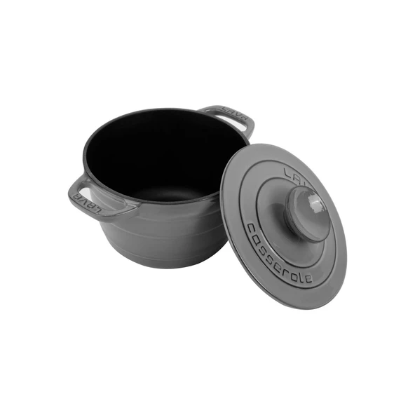 Lava Döküm Yuvarlak Tencere Döküm Demir Kapak Experience Majolik Serisi Çap(Ø)23cm  Gri - Resim 2