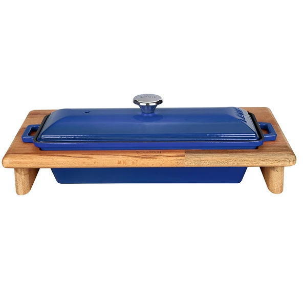 Lava Döküm Ekmek Tenceresi / Kayın Ağacı Servis Standı / Terrine Serisi. Ölçü 11x29cm.  Mavi ürün görseli