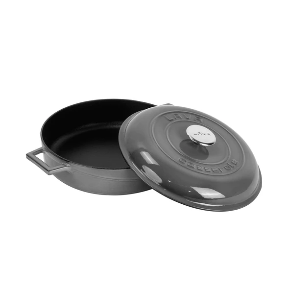 Lava Döküm Çok Amaçlı Yayvan Tencere Döküm Demir Kubbe Form Kapak Premium Serisi Çap(Ø)28cm. Gri - 2