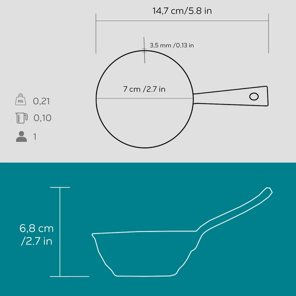 Lava Döküm Yuvarlak Sufle Sos Kabı Döküm Demir Yekpare Saplı Çap(Ø)7cm. - Resim 5