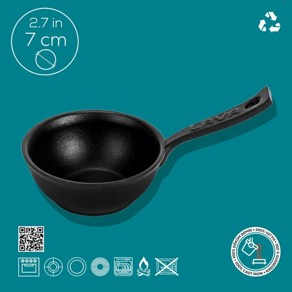 Lava Döküm Yuvarlak Sufle Sos Kabı Döküm Demir Yekpare Saplı Çap(Ø)7cm. - Resim 4