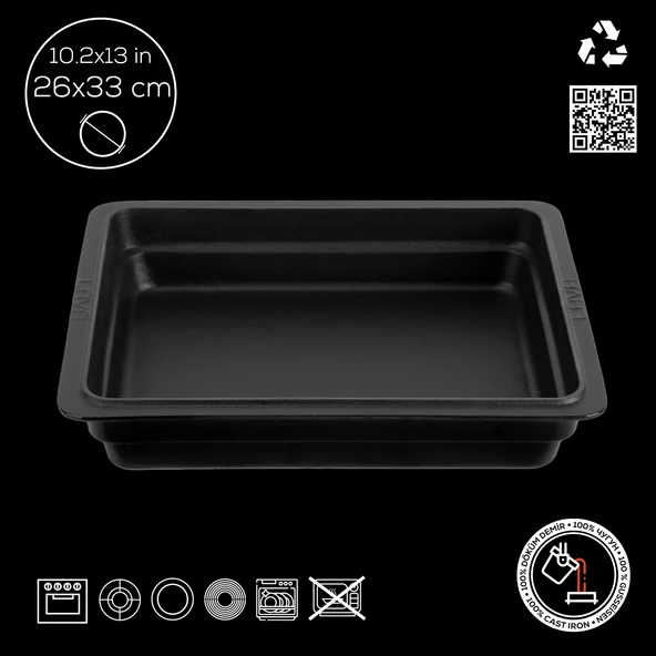 Lava Döküm Dikdörtgen 1/2 Gastronomi Küvet Ölçü 26x33cm.  Siyah - Resim 4