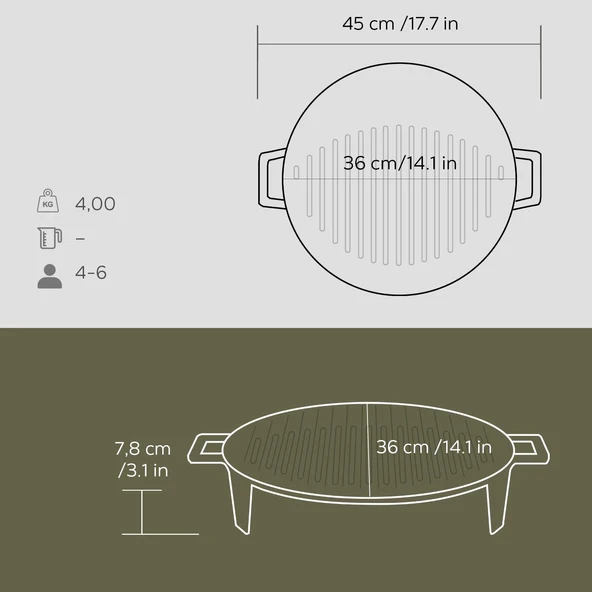 Lava Döküm Yuvarlak Mangal Izgarası Döküm Demir Yekpare Çift Kulplu Çap (Ø)37cm. - 5