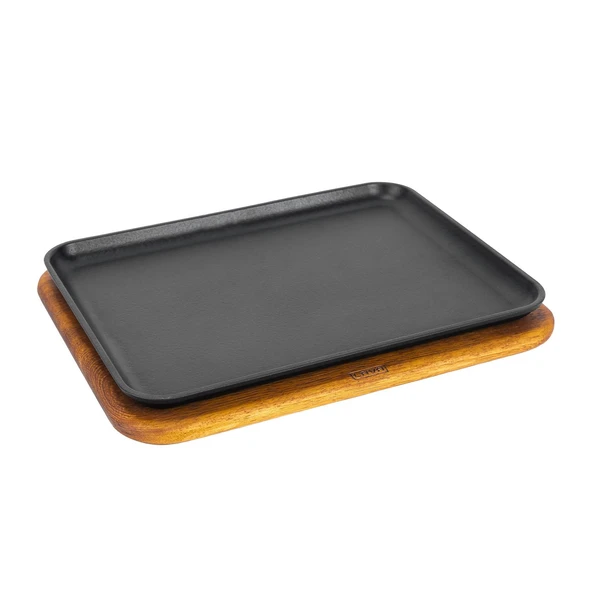 Lava Döküm Dikdörtgen Servis Tabağı Kayın Servis Ahşabı. Ölçü 34x25cm. - 1