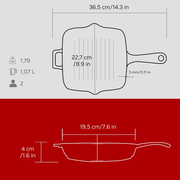 Lava Döküm Kare Izgara Tava Döküm Demir Yekpare Saplı Ölçü 20x20cm.  Kırmızı - Resim 5