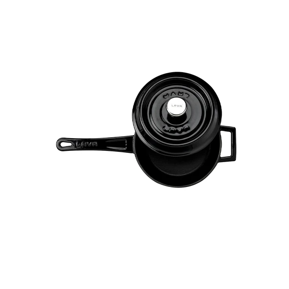 Lava Döküm Yuvarlak Sos Tenceresi. Döküm Demir Yekpare Saplı Trendy Serisi Çap(Ø18 cm.  Siyah - Resim 2