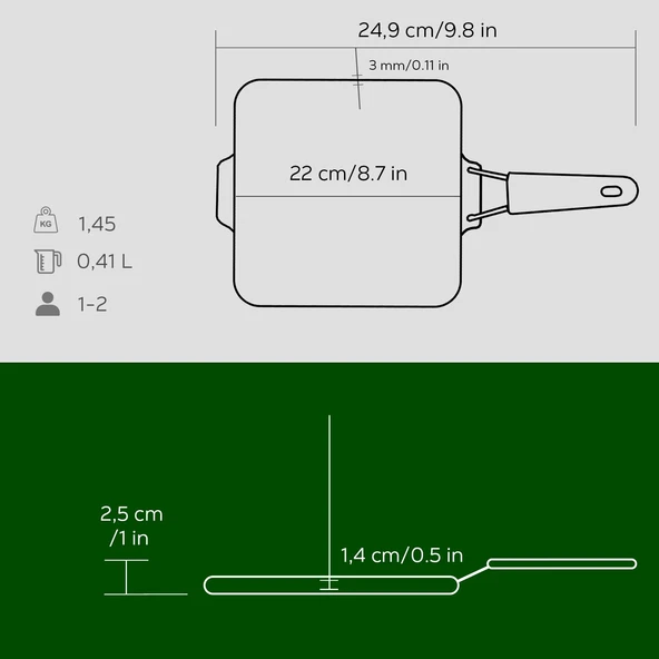 Lava Döküm Kare Sığ Izgara Tavası Silikon Tel Saplı Ölçü 21x21cm.  Yeşil - Resim 6