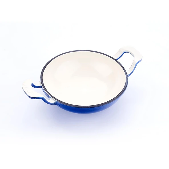 Lava Döküm Mini Wok Yekpare Kulplu Cam Kapaklı Edition Serisi Çap(Ø)16cm.  Mavi - Resim 2