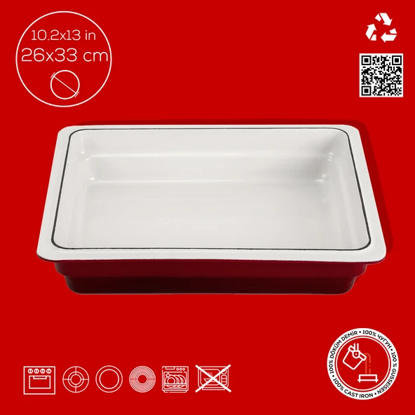 Lava Döküm Dikdörtgen 1/2 Gastronomi Küvet Ölçü 26x33cm.  Kırmızı - Resim 4
