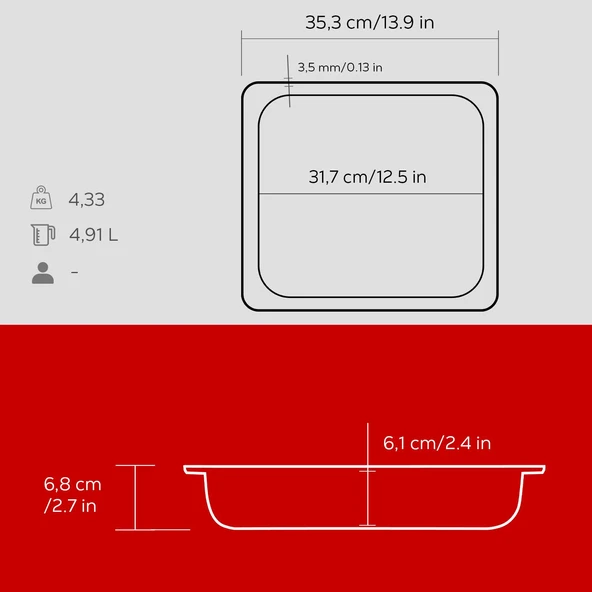 Lava Döküm Dikdörtgen 2/3 Gastronomi Küvet Ölçü 35x32cm.  Kırmızı - Resim 6