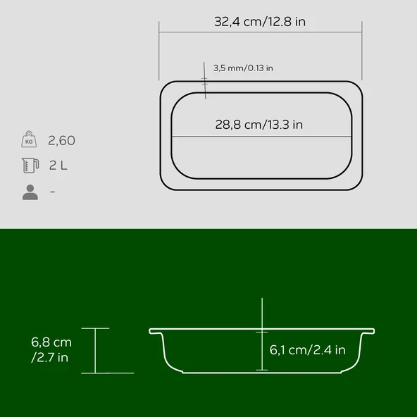 Lava Döküm Dikdörtgen 1/3 Gastronomi Küvet Ölçü 32x17cm.  Yeşil - Resim 5