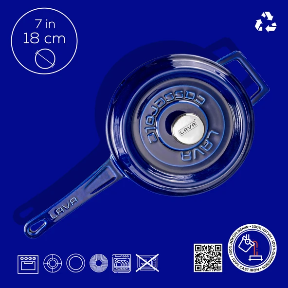 Lava Döküm Yuvarlak Sos Tenceresi Döküm Demir Yekpare Saplı Premium Serisi Çap(Ø)18cm. Mavi - 5