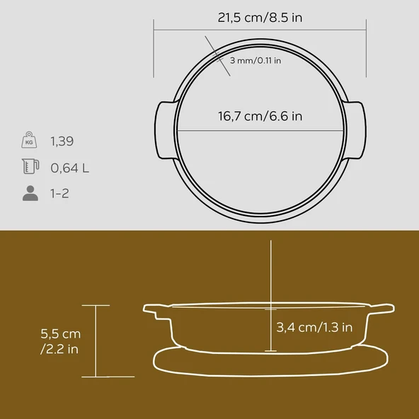 Lava Döküm Yuvarlak Güveç Kabı Döküm Demir Yekpare Çift Kulplu Kayın Servis Ahşabı Çap(Ø)17cm. - 3