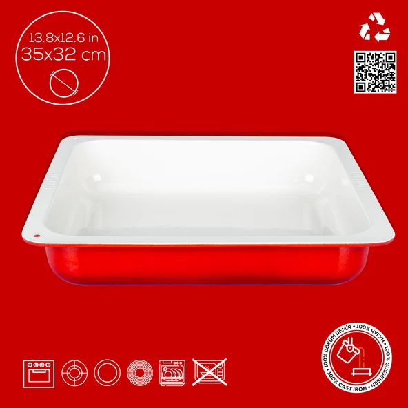 Lava Döküm Dikdörtgen 2/3 Gastronomi Küvet Ölçü 35x32cm.  Kırmızı - Resim 5