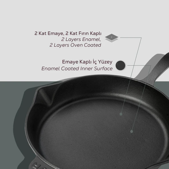 Lava Döküm Yuvarlak Kızartma Tavası Döküm Demir Yekpare Saplı. Çap(Ø)34cm - Resim 6