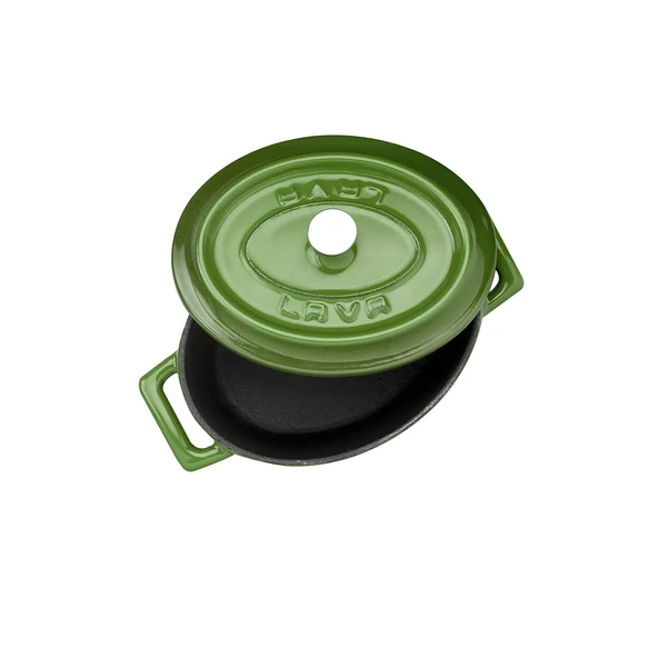 Lava Döküm Mini Oval Tencere. Trendy Serisi Ölçü 9x12cm.  Yeşil - Resim 3
