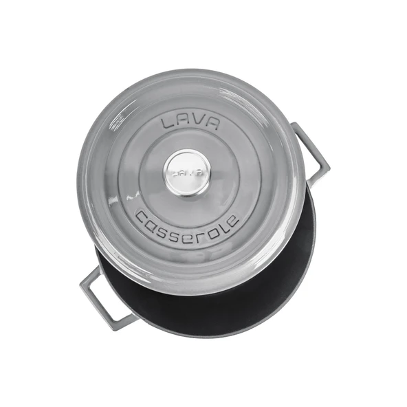 Lava Döküm Yuvarlak Tencere Döküm Demir Yekpare Kulplu Premium Serisi Çap(Ø)24cm.  Gri - Resim 3