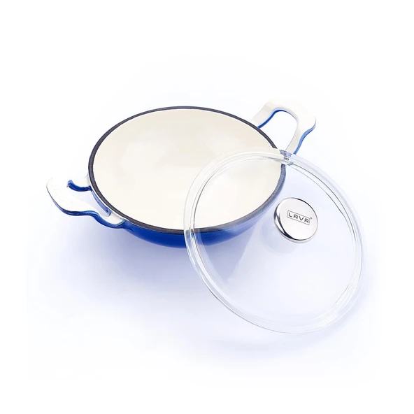 Lava Döküm Mini Wok Yekpare Kulplu Cam Kapaklı Edition Serisi Çap(Ø)16cm.  Mavi - Resim 4