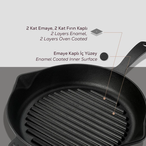 Lava Döküm Yuvarlak Izgara Tava Döküm Demir Yekpare Saplı Çap(Ø)28cm. - 6