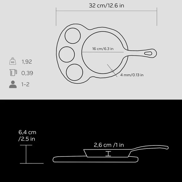 Lava Döküm Yuvarlak Kızartma Tavası Yekpare Saplı Kayın Ahşap Altlık. Çap(Ø)16cm. (Bu ürüne sos kapları dahil değildir) - Resim 3