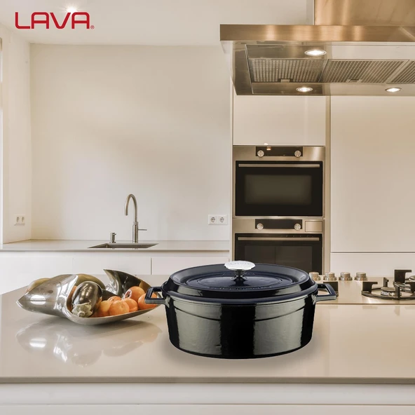 Lava Döküm Oval Tencere. Trendy Serisi Ölçü 25x31cm.  Siyah - 7