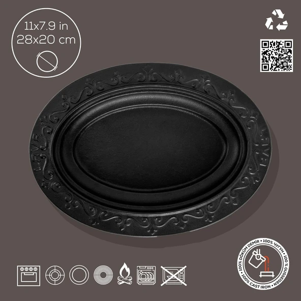 Lava Döküm Oval Döner, Kebap Tabağı. Ölçü 28x20cm. - Resim 4