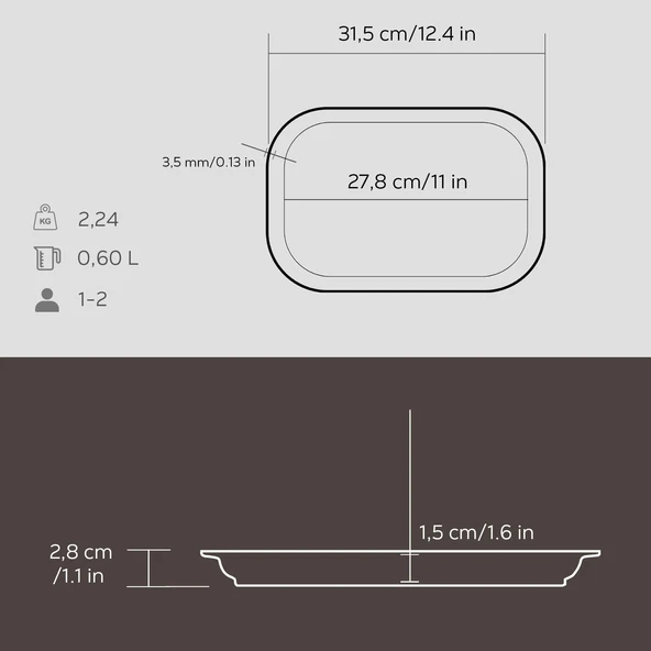 Lava Döküm Dikdörtgen Servis Tabağı Ölçü 32x20cm. - Resim 3