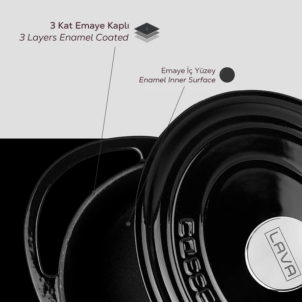 Lava Döküm Oval Tencere Döküm Demir Kapak Heritage Serisi Ölçü 22x28cm.  Siyah - Resim 7