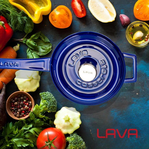 Lava Döküm Yuvarlak Sos Tenceresi Döküm Demir Yekpare Saplı Premium Serisi Çap(Ø)16cm.  Mavi - 8