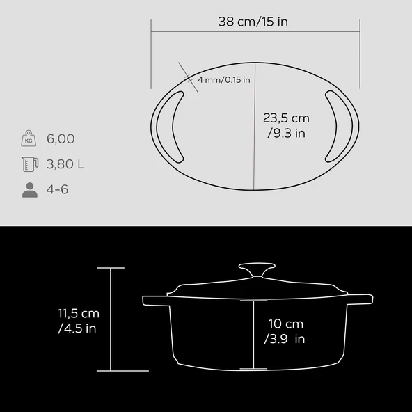 Lava Döküm Oval Tencere Döküm Demir Kapak Heritage Serisi Ölçü 22x28cm.  Siyah - Resim 6