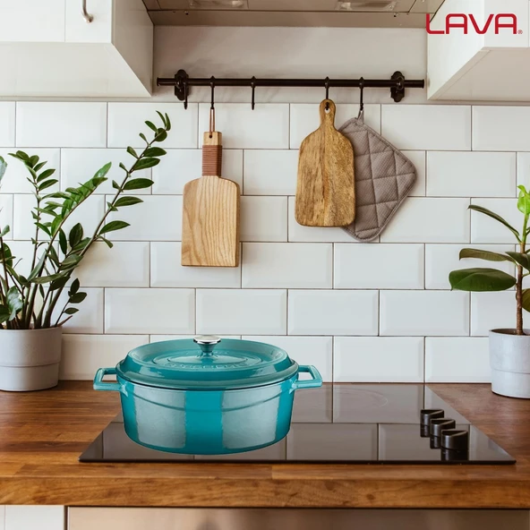 Lava Döküm Oval Tencere. Trendy Serisi Ölçü 21x25cm.  Turkuaz - 7