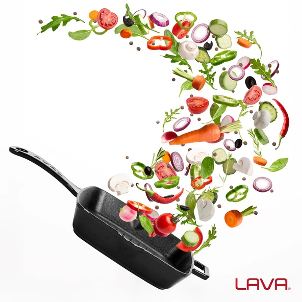 Lava Döküm Kare Izgara Tava Döküm Demir Yekpare Saplı Ölçü 20x20cm.  Siyah - Resim 7