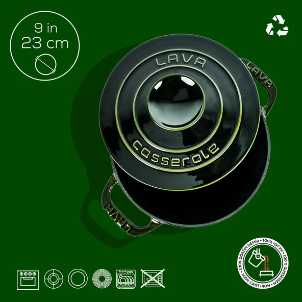 Lava Döküm Yuvarlak Tencere Döküm Demir Kapak Experience Majolik Serisi Çap(Ø)23cm  Yeşil - Resim 4