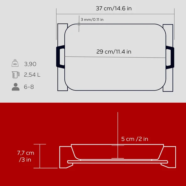 Lava Döküm Dikdörtgen Rosto ve Fırın Tepsisi Kayın Servis Ahşabı Döküm Demir Yekpare Çift Kulplu Ölçü 22x30cm.  Kırmızı - 5