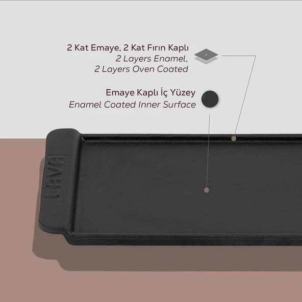 Lava Döküm Dikdörtgen Servis Tabağı. Siyah Renk. Ölçü 13x25cm. - 4