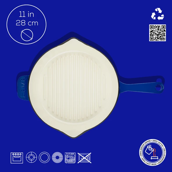 Lava Döküm Yuvarlak Izgara Tavası Döküm Demir Yekpare Saplı Edition Serisi Çap(Ø)28cm. Mavi - 4