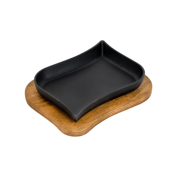 Lava Döküm Dikdörtgen Servis Tabağı ve Ahşap altlığı. Ölçü 13x19cm. - 2