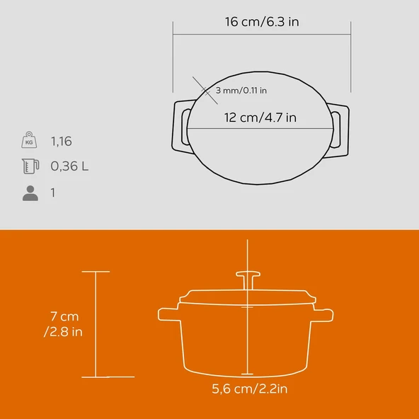 Lava Döküm Mini Oval Tencere. Trendy Serisi Ölçü 9x12cm. Turuncu - 5