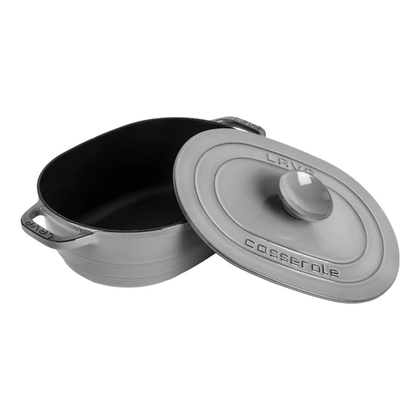 Lava Döküm Oval Tencere Döküm Demir Kapak Experience Majolik Serisi Ölçü 24x33cm.  Gri - Resim 2