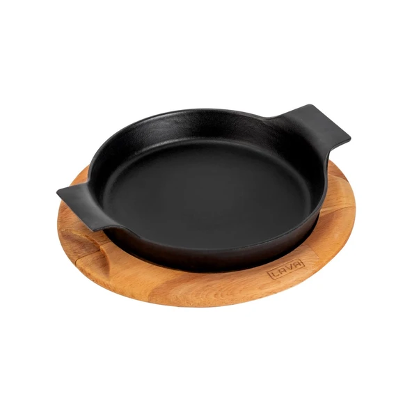 Lava Döküm Yuvarlak Sahan Döküm Demir Yekpare Çift Kulplu Kayın Servis Ahşabı. Çap(Ø)18cm. - Resim 2