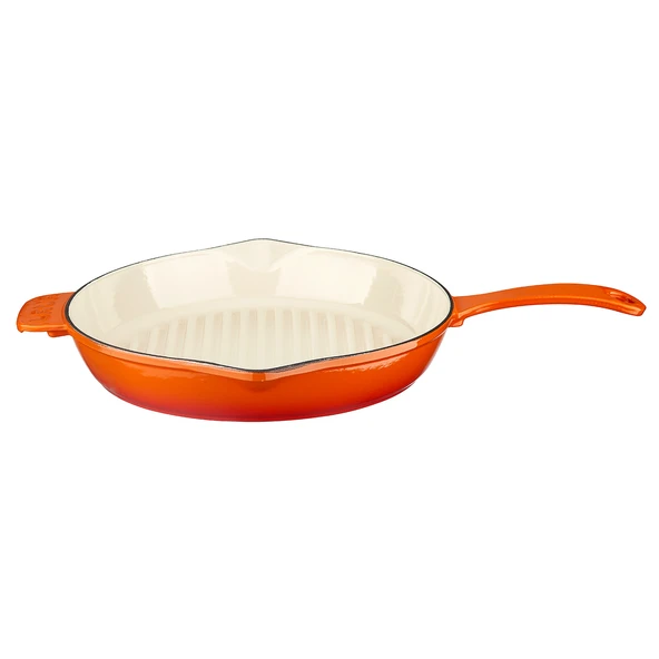 Lava Döküm Yuvarlak Izgara Tavası Döküm Demir Yekpare Saplı Edition Serisi Çap(Ø)28cm.  Turuncu