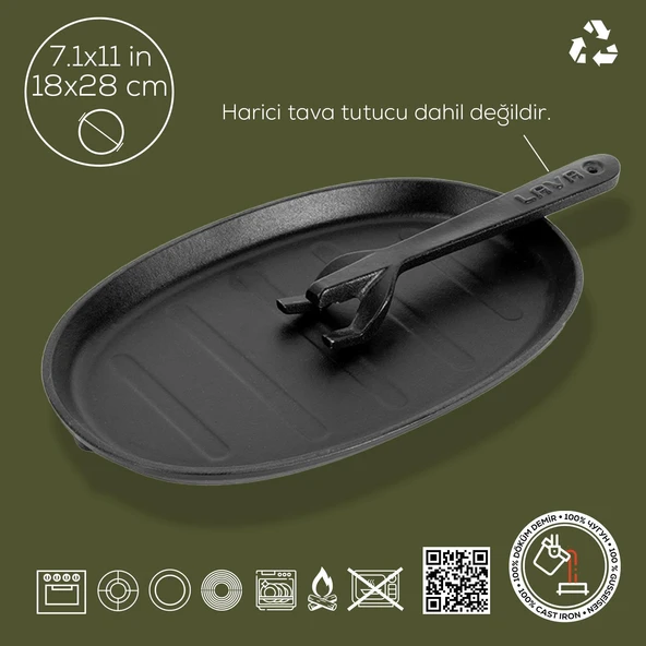 Lava Döküm Oval Fajita Tabağı Ölçü 18x28cm. (Harici tava tutucu dahil değildir.) - 2