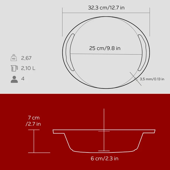 Lava Döküm Yuvarlak Derin Kızartma Tavası Döküm Demir Yekpare Çift Kulplu Çap(Ø)27cm.  Kırmızı - 5