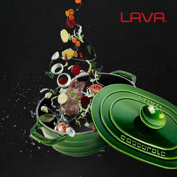 Lava Döküm Oval Tencere Döküm Demir Kapak Experience Majolik Serisi Ölçü 24x33cm.  Yeşil - 7