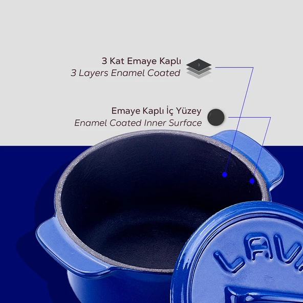 Lava Döküm Mini Tencere Folk Serisi Çap(Ø)9 cm.  Mavi - 7
