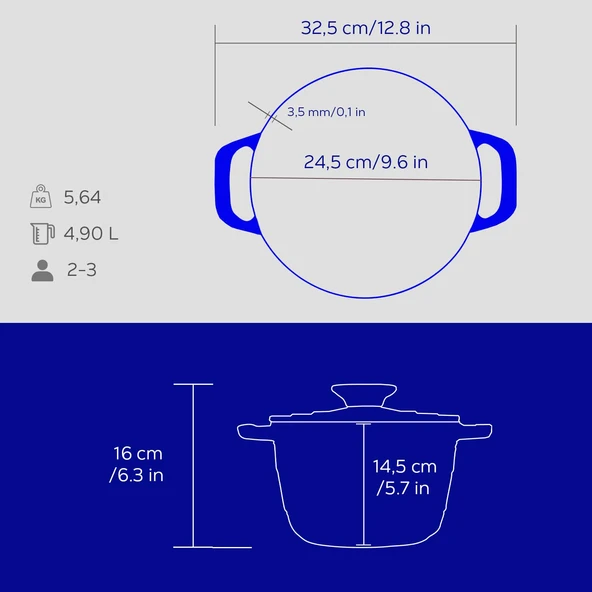 Lava Döküm Yuvarlak Tencere Döküm Demir Kapak Experience Majolik Serisi Çap(Ø)23cm  Mavi - Resim 5