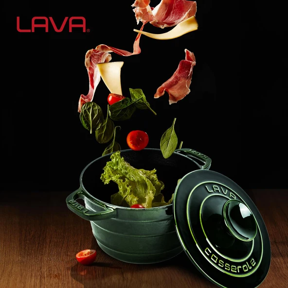 Lava Döküm Yuvarlak Tencere Döküm Demir Kapak Experience Majolik Serisi Çap(Ø)23cm  Yeşil - Resim 7