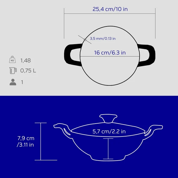 Lava Döküm Mini Wok Yekpare Kulplu Cam Kapaklı Çap(Ø)16cm.  Mavi - 4