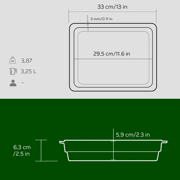 Lava Döküm Dikdörtgen 1/2 Gastronomi Küvet Ölçü 26x33cm.  Yeşil - Resim 5
