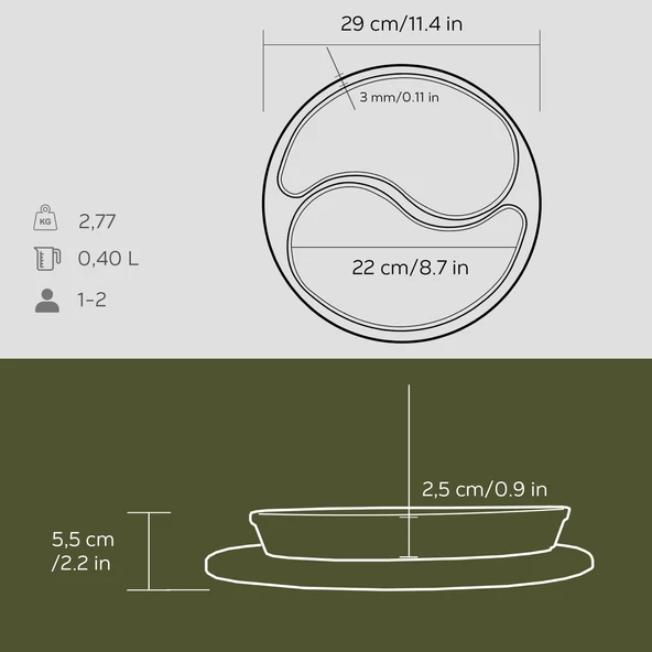 Lava Döküm Damla Formlu 2'li Set Yingyang Fajita Tabağı Kayın Servis Ahşabı Ölçü 10x20cm. - 3